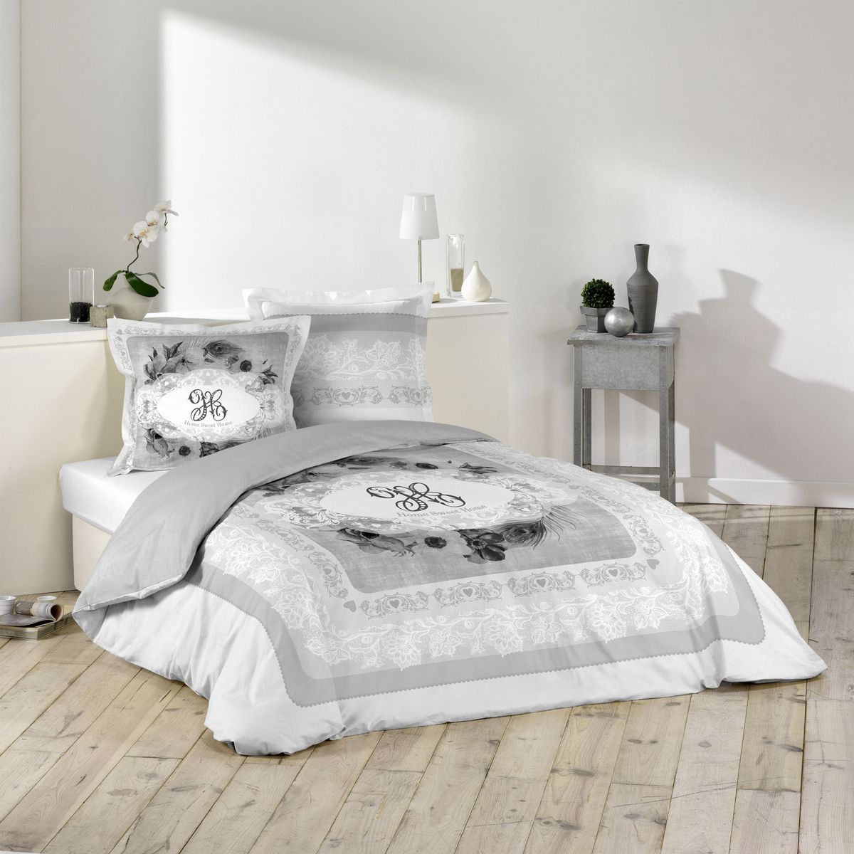 Parure housse de couette coton imprimé romantique