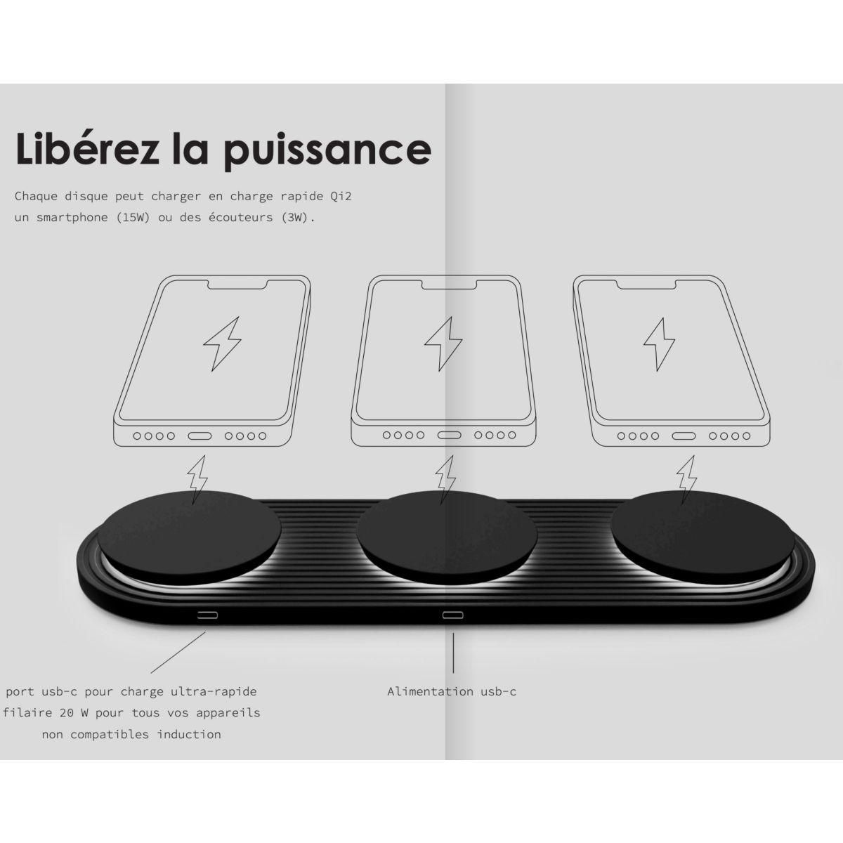 CASYX Chargeur rapide 3 en 1 Qi2 45W noir