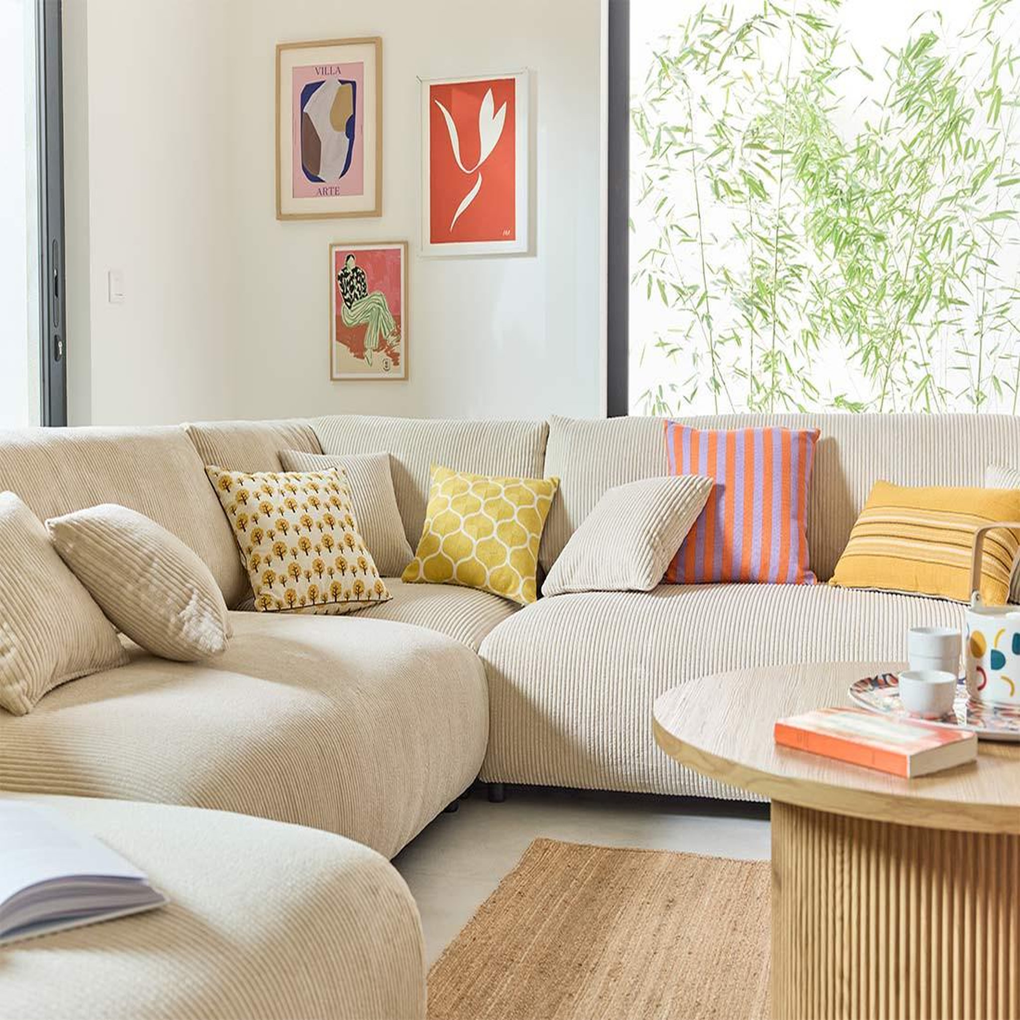 Voir la diapositive 2 : BEST MOBILIER Garance - canapé modulable d'angle droit - 8 places - en velours côtelé