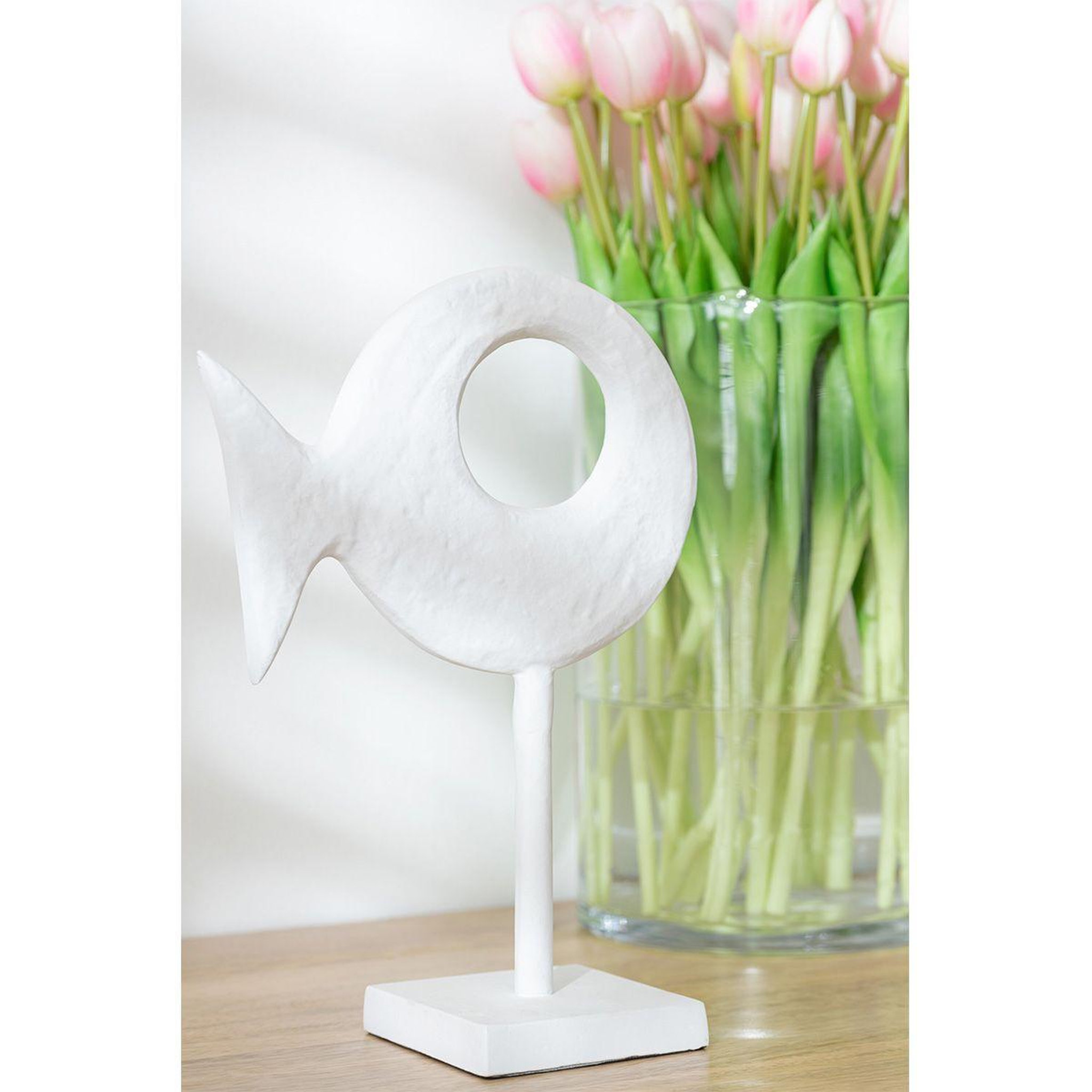 Voir la diapositive 3 : J-LINE Statuette sur pied  figurine poisson  30cm blanc