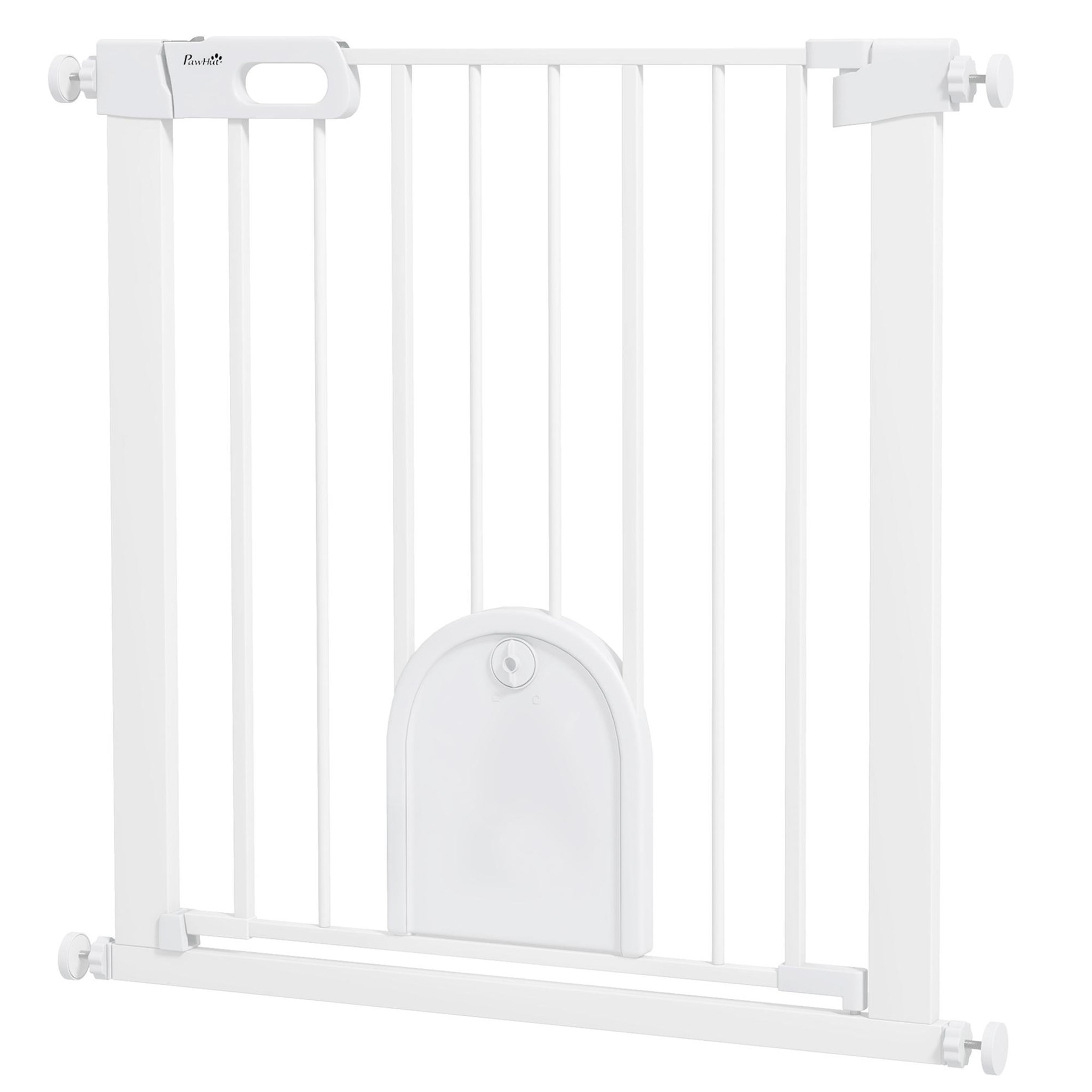 Voir la diapositive 5 : PAWHUT Barrière de sécurité chien l.75-82 x h.76 cm porte verrouillable fixation pression blanc
