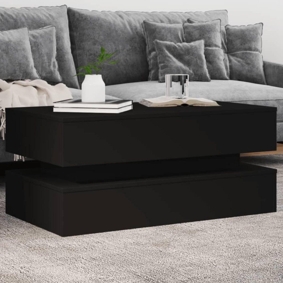 VIDAXL Table basse avec lumieres LED noir 90x50x40 cm