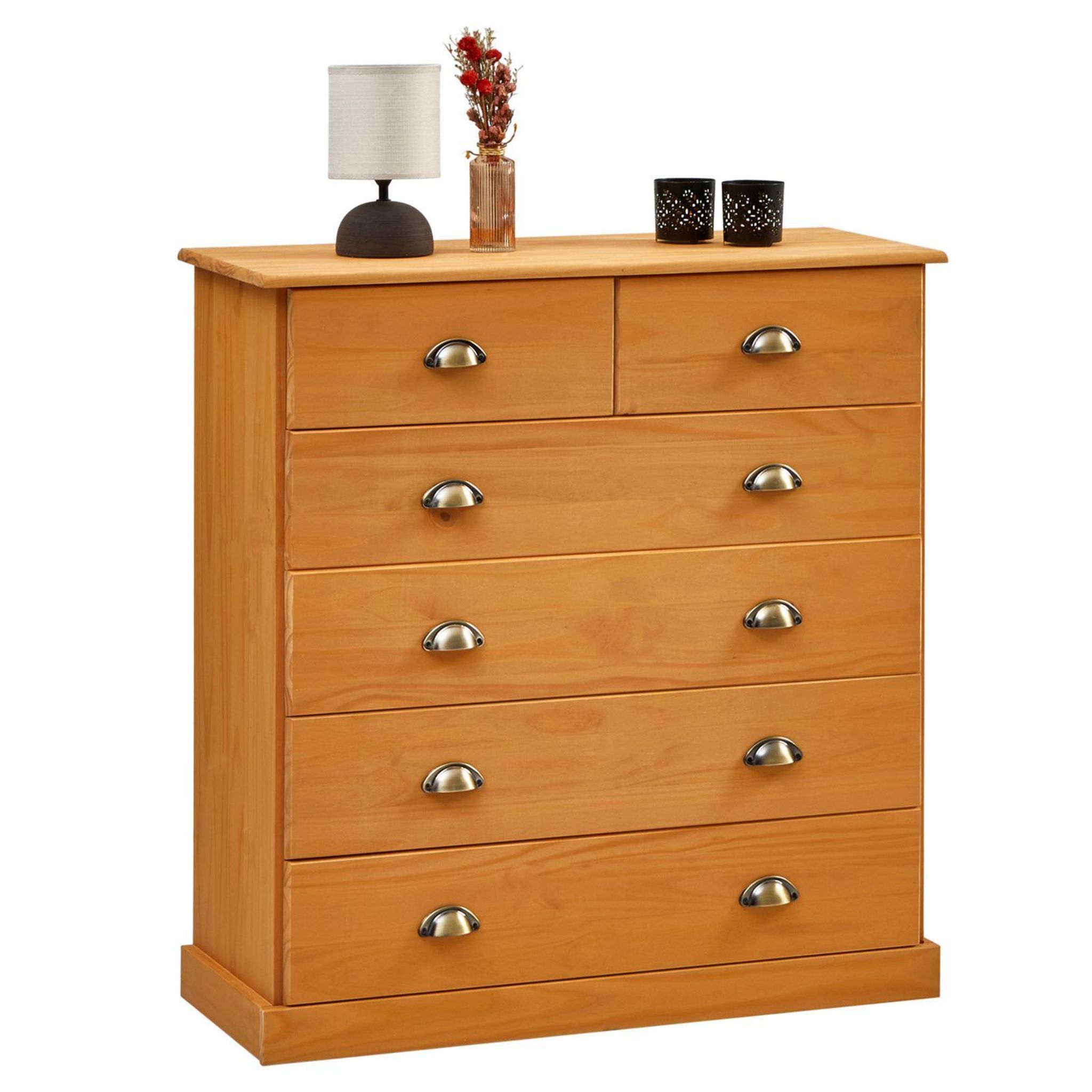 IDIMEX Commode chambre PARIS L 91 cm en bois massif lasuré brun avec 6 ...