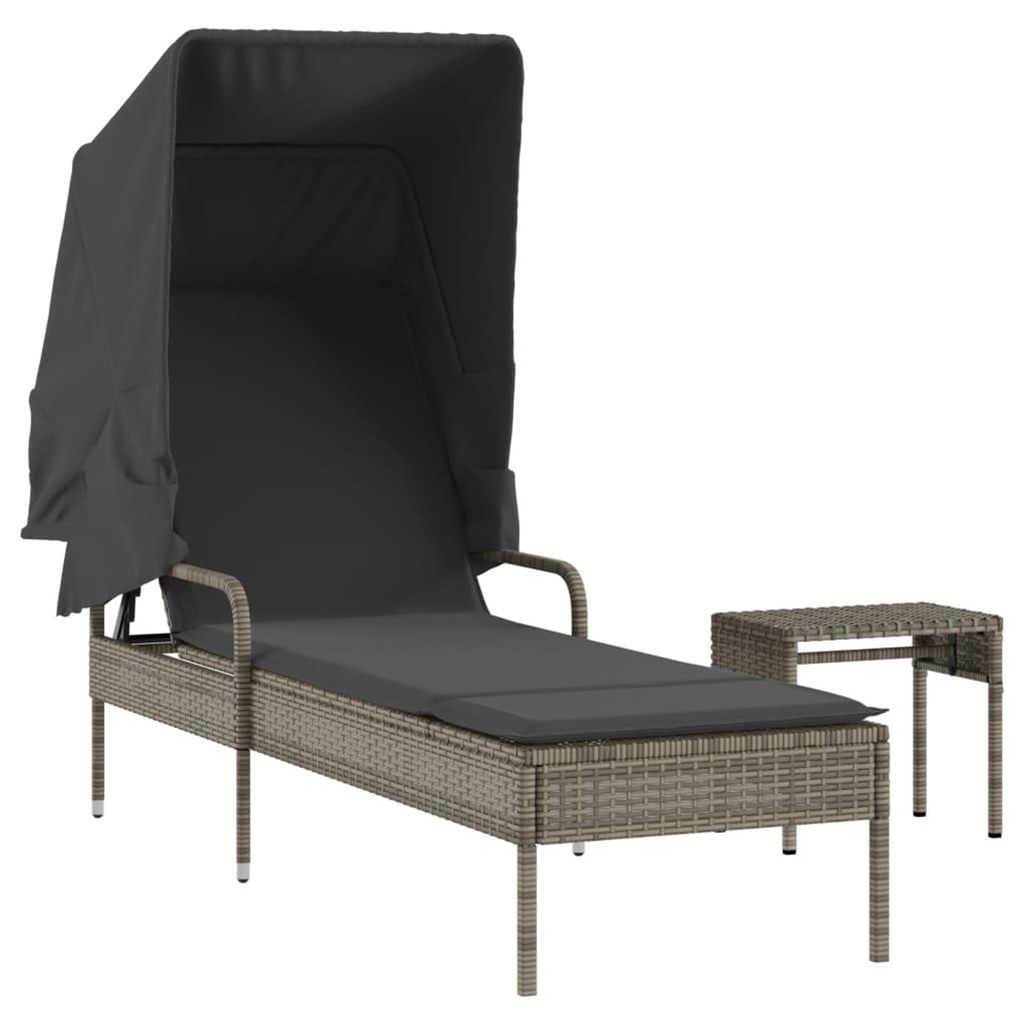 Voir la diapositive 2 : VIDAXL Chaise longue avec auvent et table gris resine tressee