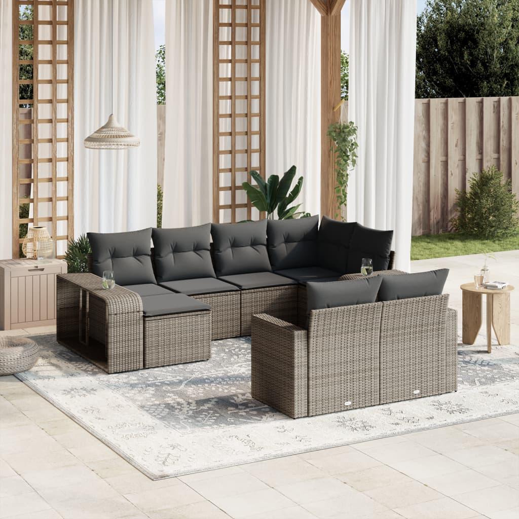 VIDAXL Salon de jardin avec coussins 10 pcs gris resine tressee