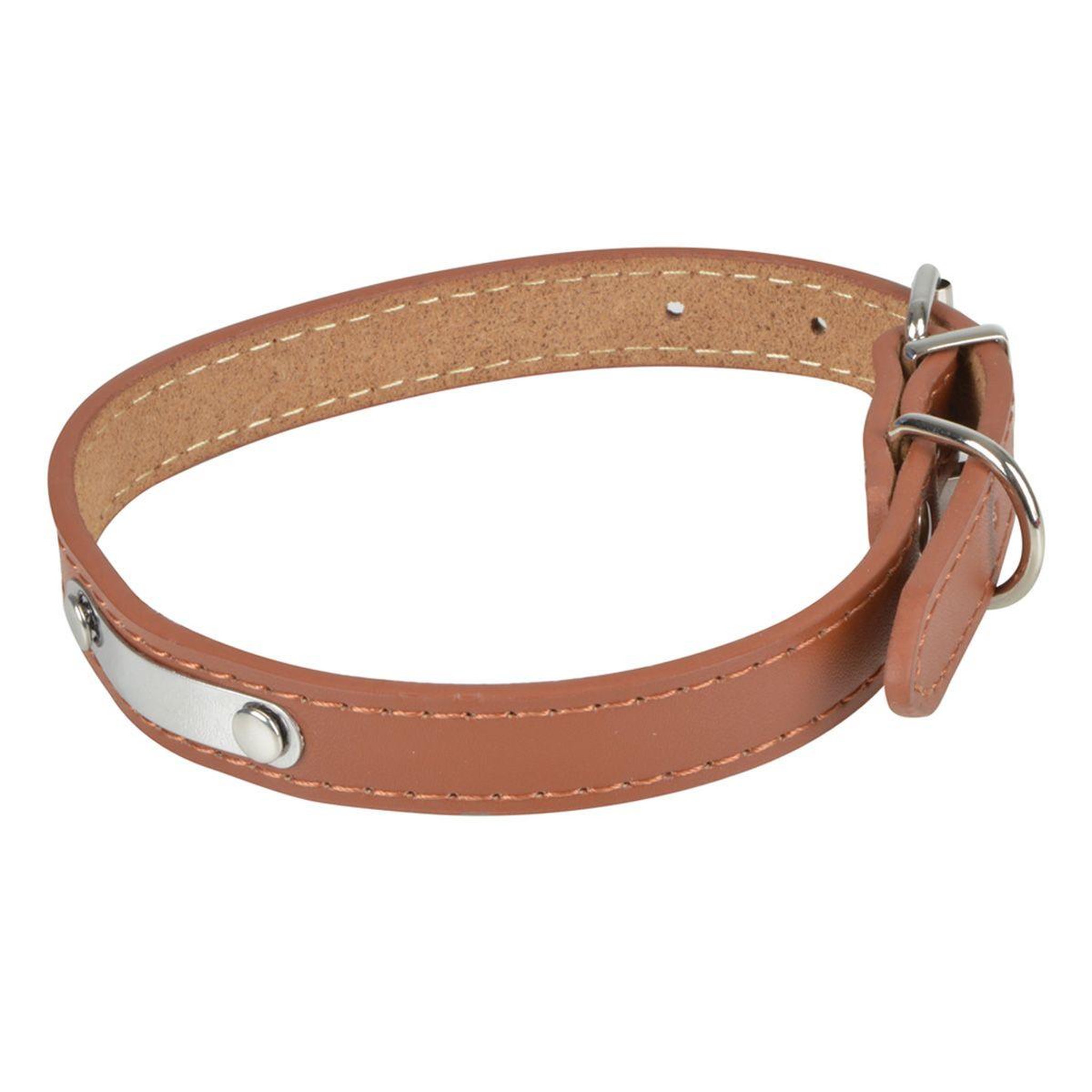 LOVE STORY Collier pour chien en cuir  plaque  50cm cognac