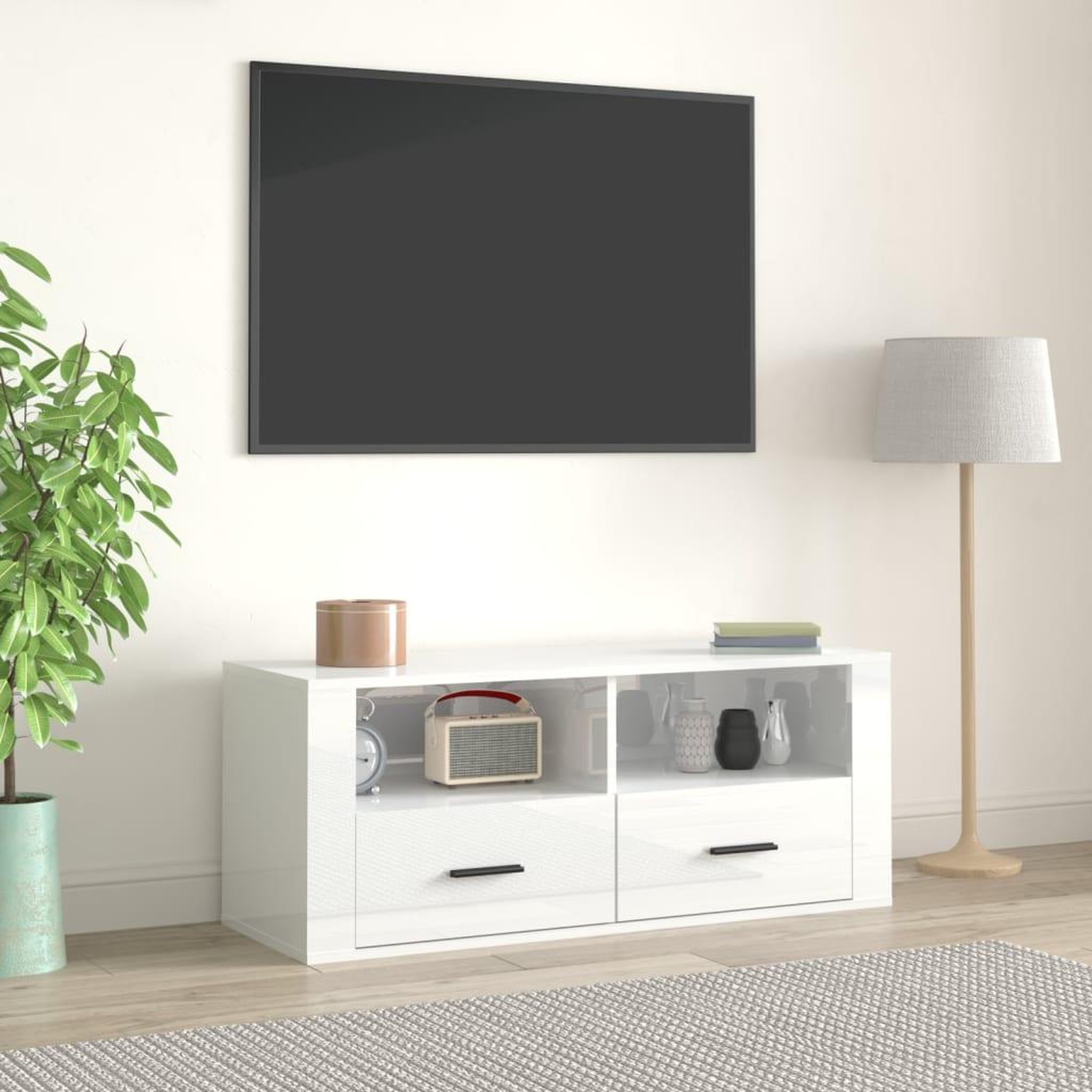 Voir la diapositive 1 : VIDAXL Meuble TV Blanc brillant 100x35x40 cm Bois d'ingenierie