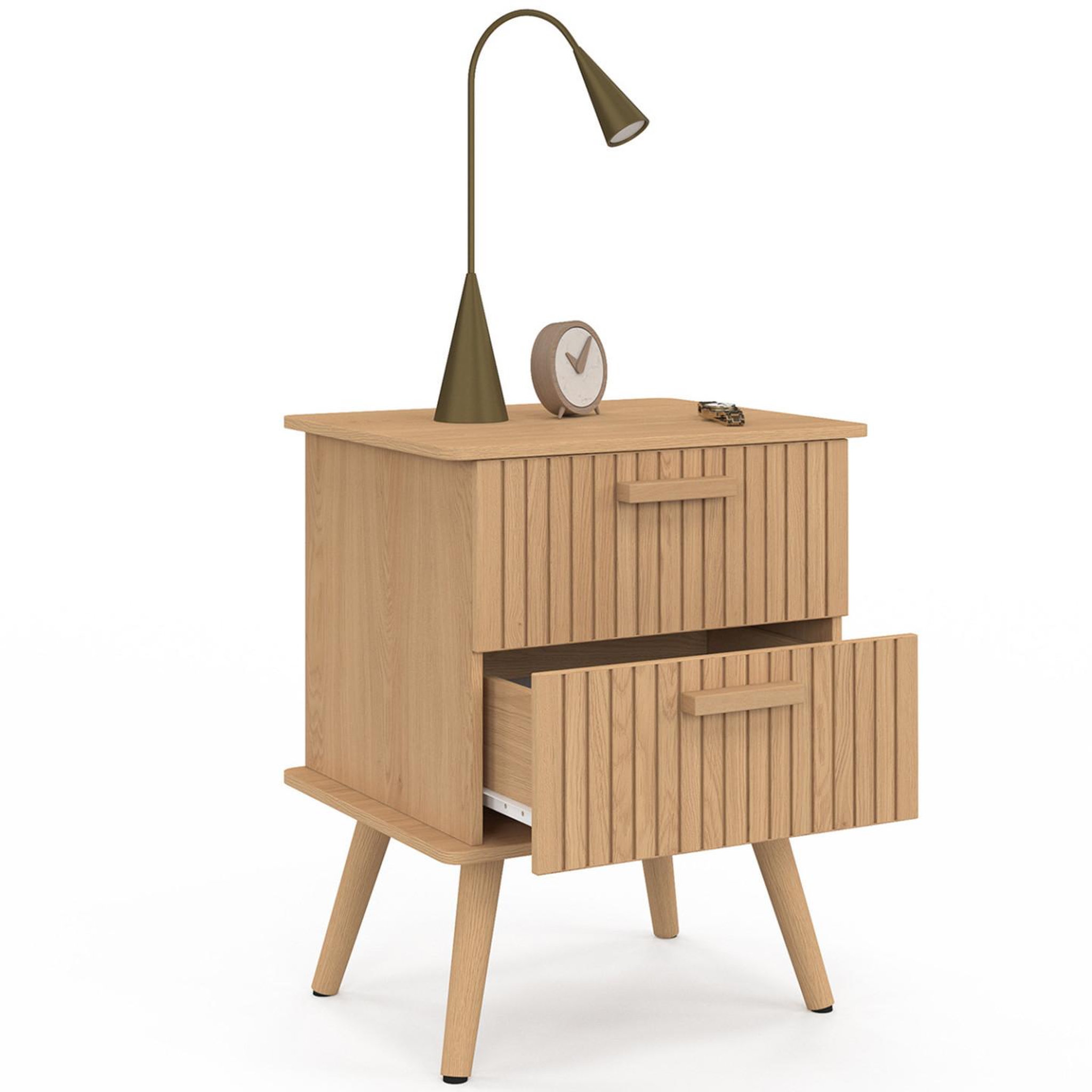 Voir la diapositive 6 : ID MARKET Lot de 2 tables de chevet juliette 2 tiroirs effet lattes tasseau bois