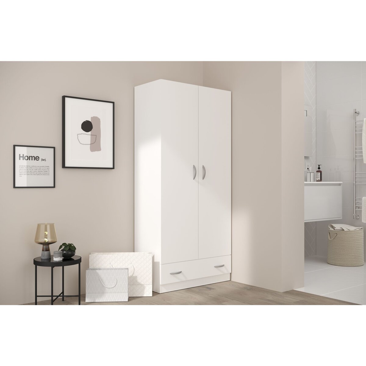 Armoire 2 portes 1 tiroir L78cm HOUSTON