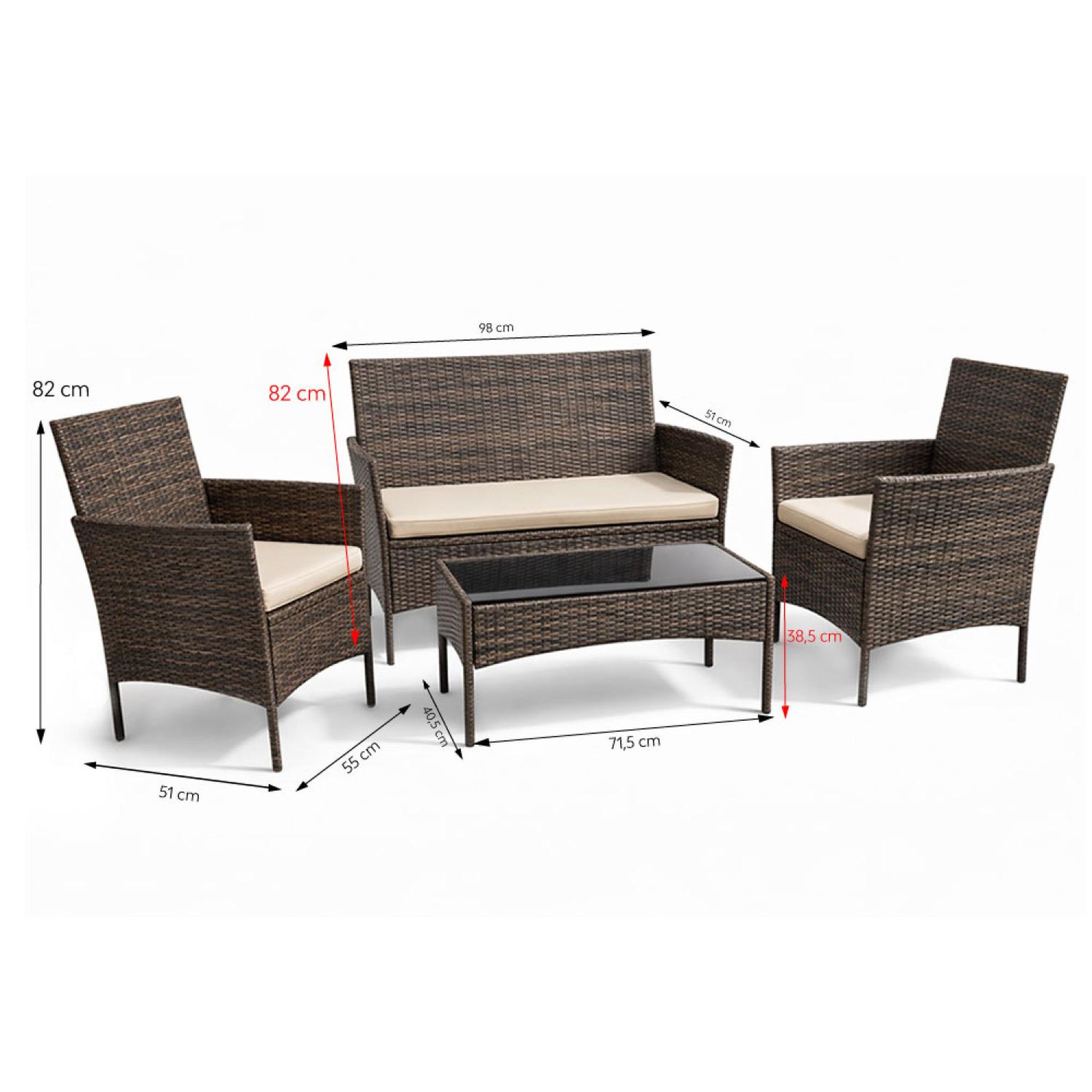 Voir la diapositive 3 : CONCEPT USINE Ensemble de jardin 4 places en résine tressée marron et coussins beige loos