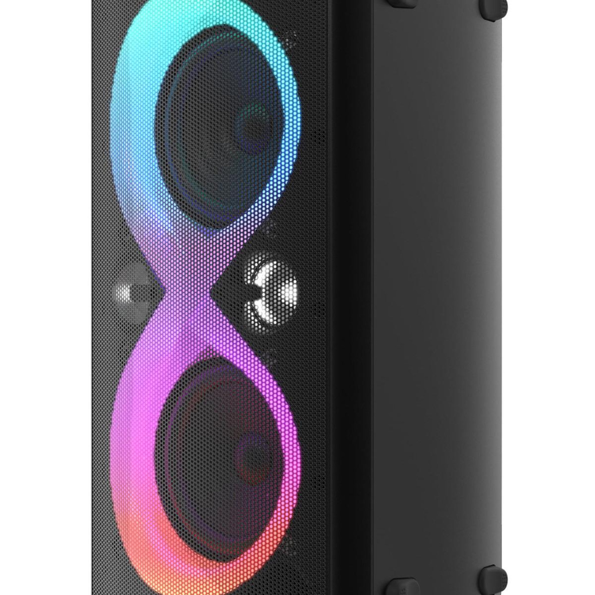 Voir la diapositive 3 : MAJESTIC Majestic fire 90 – enceinte sans fil 5.3 100w rms, lumières led 7 effets, karaoke, usb/microsd/aux/microphone/guitare, batterie 6000mah, ipx4