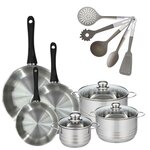 Fackelmann Lot 3 Poêles Inox 20/24/28cm  Fackelmann Geneva & 3 Faitouts 16/20/24cm avec 5 Ustensiles Fackelmann