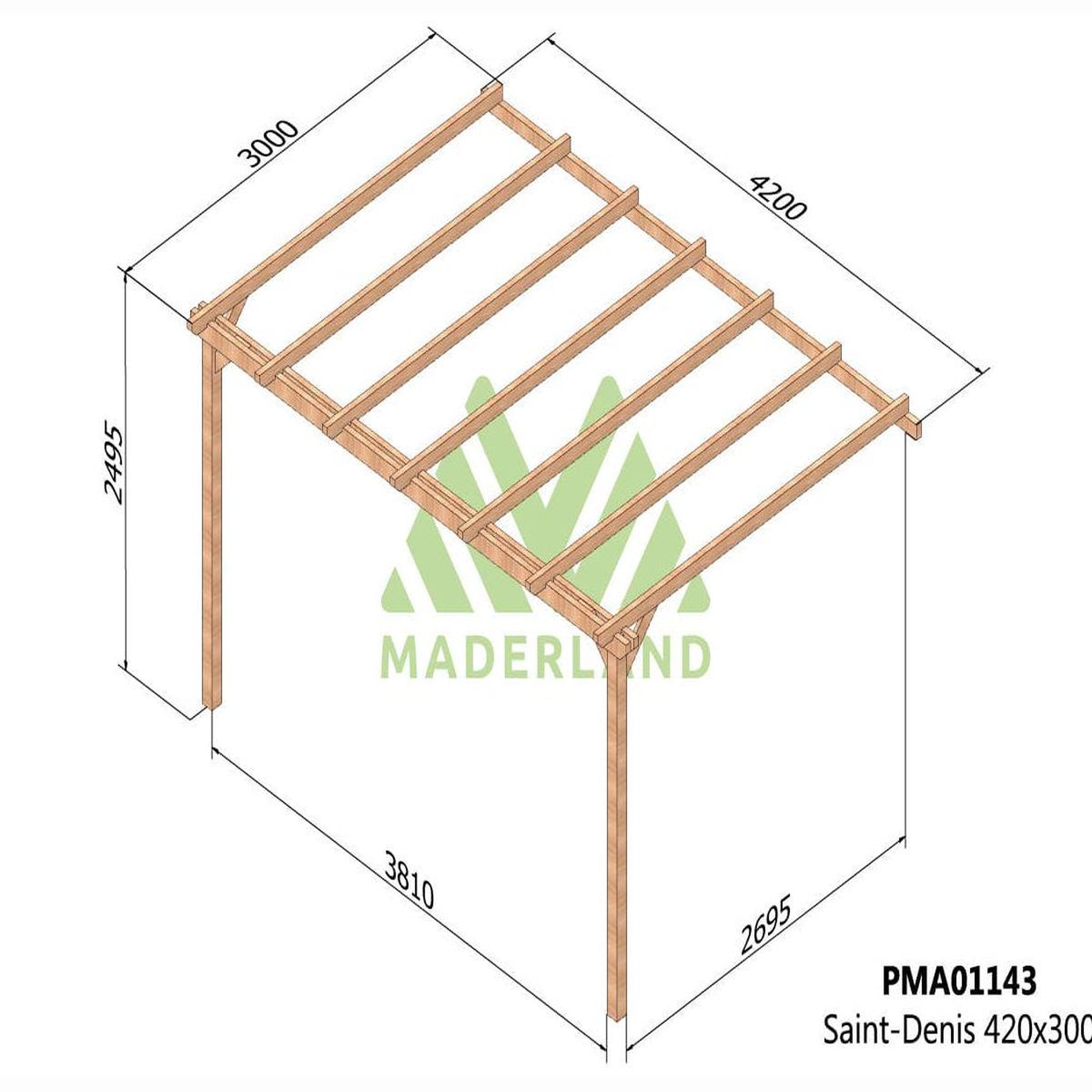 Voir la diapositive 2 : JARDIDECO Pergola adossée en bois massif saint-denis 420 x 300 cm  - maderland