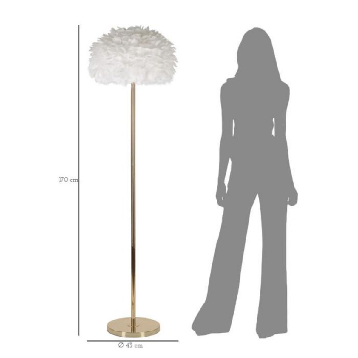 Paris Prix Lampadaire Imitation Plume  Slim  170cm Or & Blanc