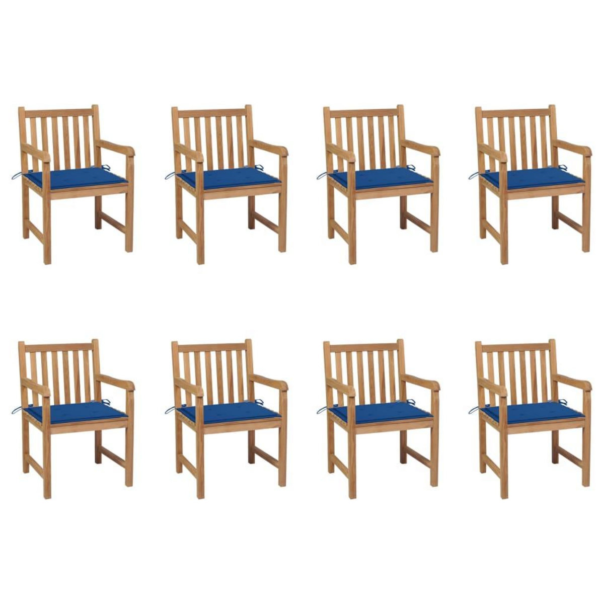 VIDAXL Chaises de jardin lot de 8 avec coussins bleu royal Bois teck