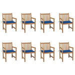 VIDAXL Chaises de jardin lot de 8 avec coussins bleu royal Bois teck