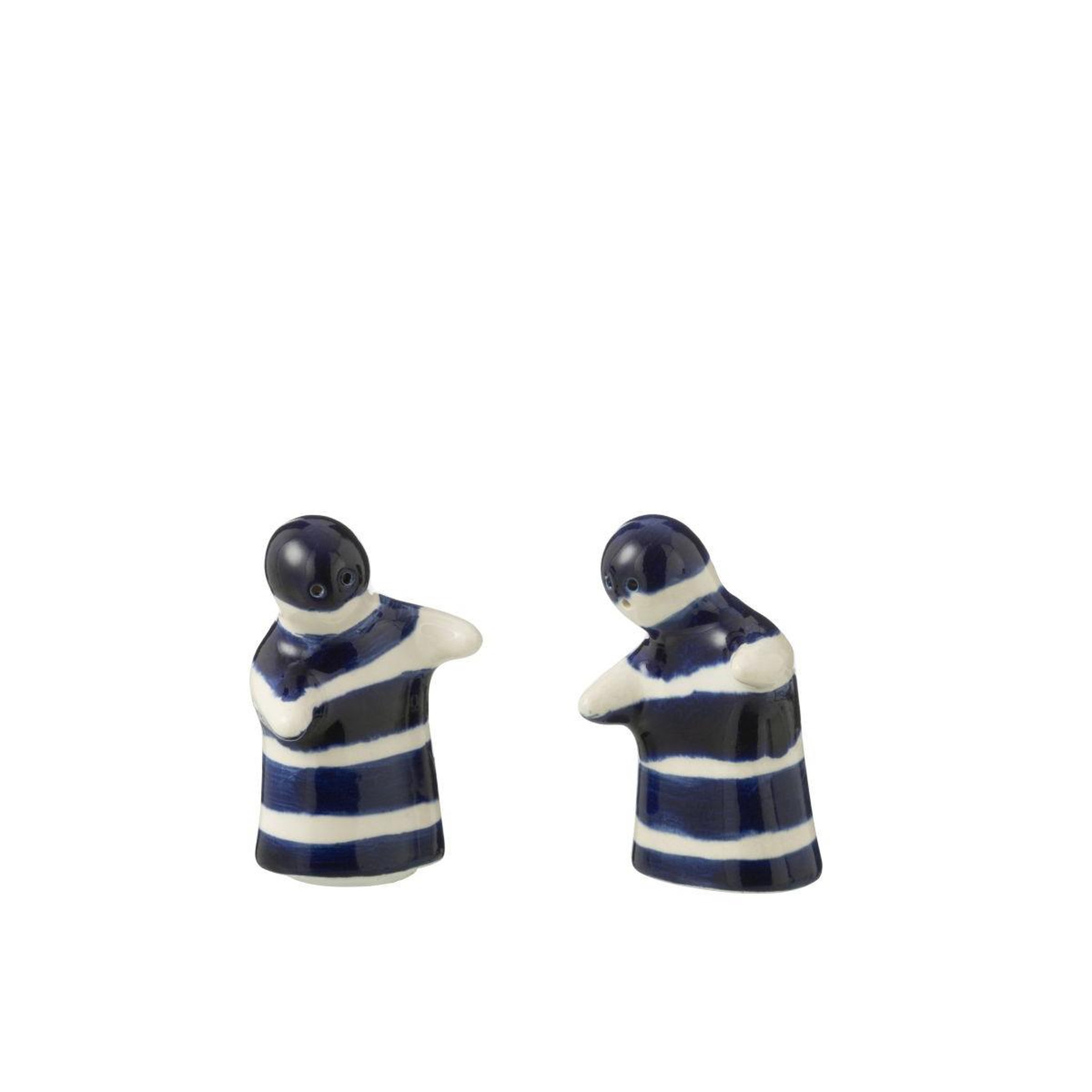 Voir la diapositive 2 : J-LINE Salière & poivrière en céramique  granada rayure  8cm bleu cobalt