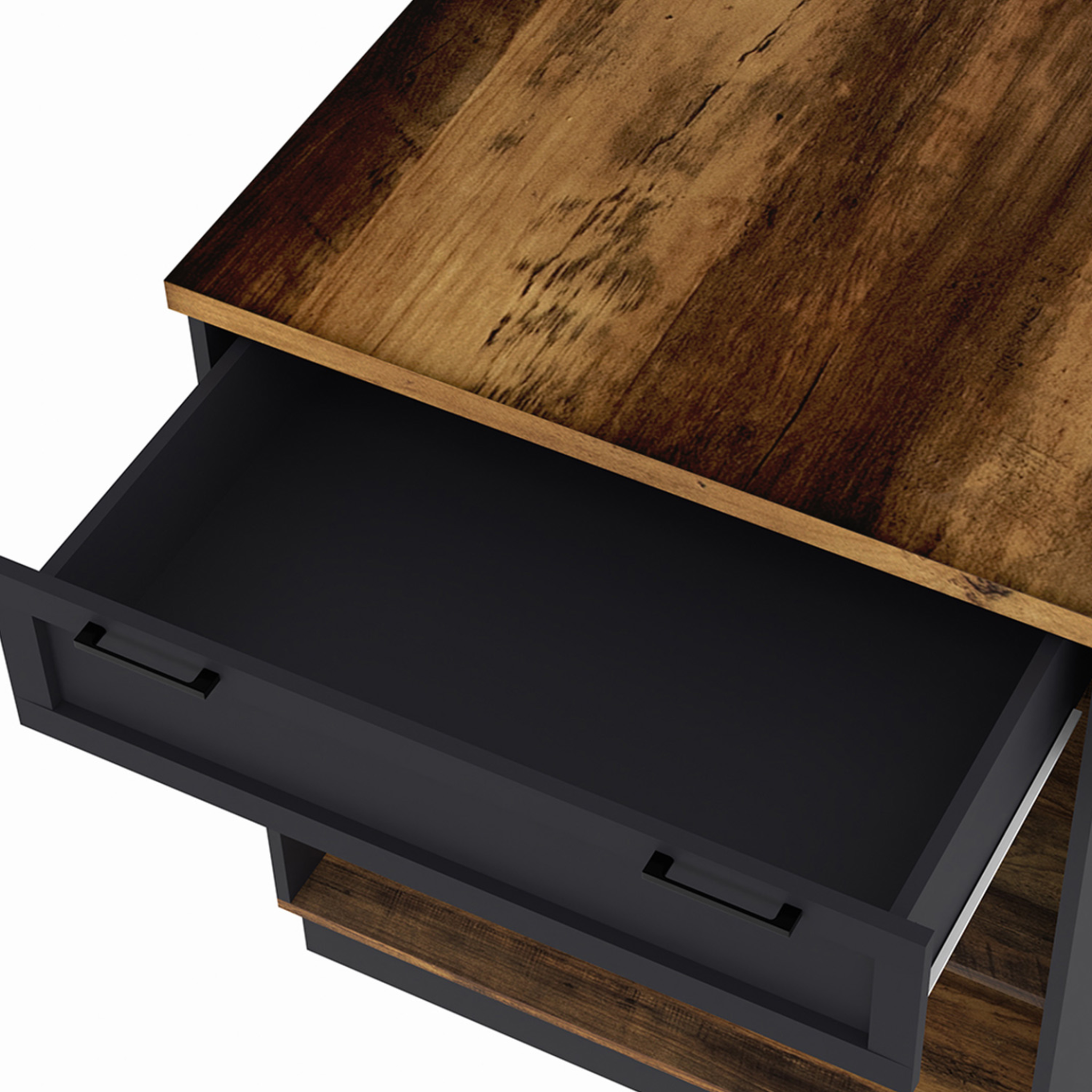 Voir la diapositive 6 : ID MARKET Ilot central mange-debout 4 personnes vito 130 cm noir et effet bois foncé hawkins