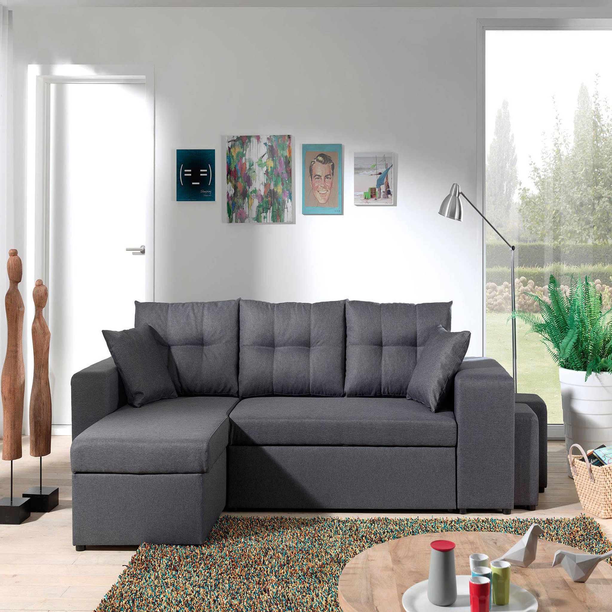 Voir la diapositive 6 : BEST MOBILIER California - canapé d'angle réversible et convertible avec coffre de rangement - gris - gris