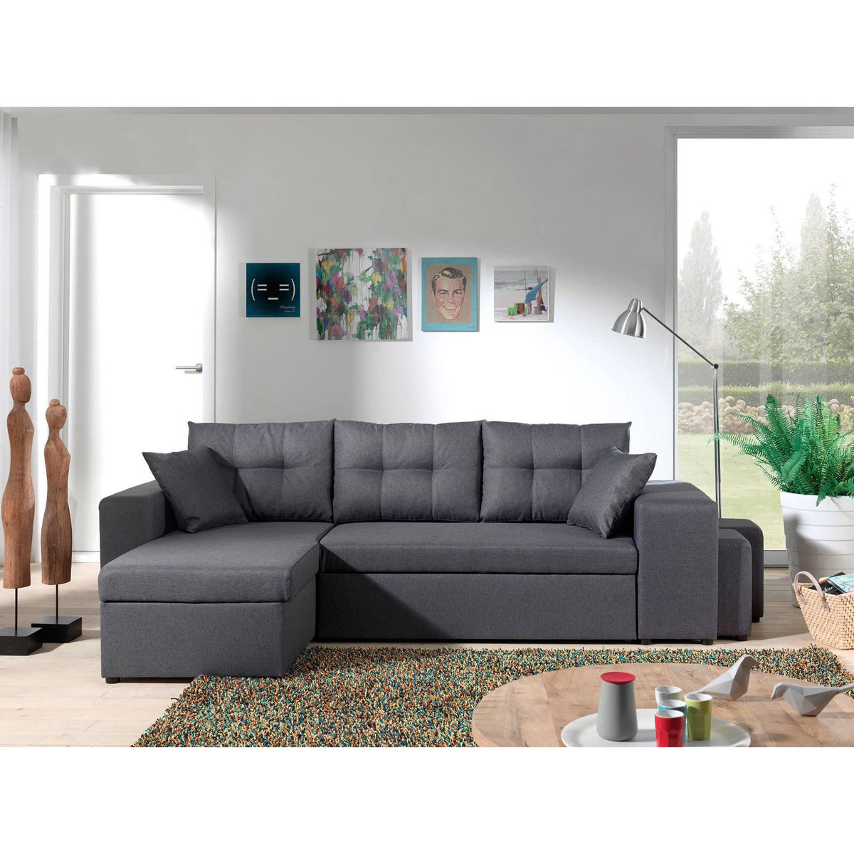 BEST MOBILIER California - canapé d'angle réversible et convertible avec coffre de rangement - gris - gris