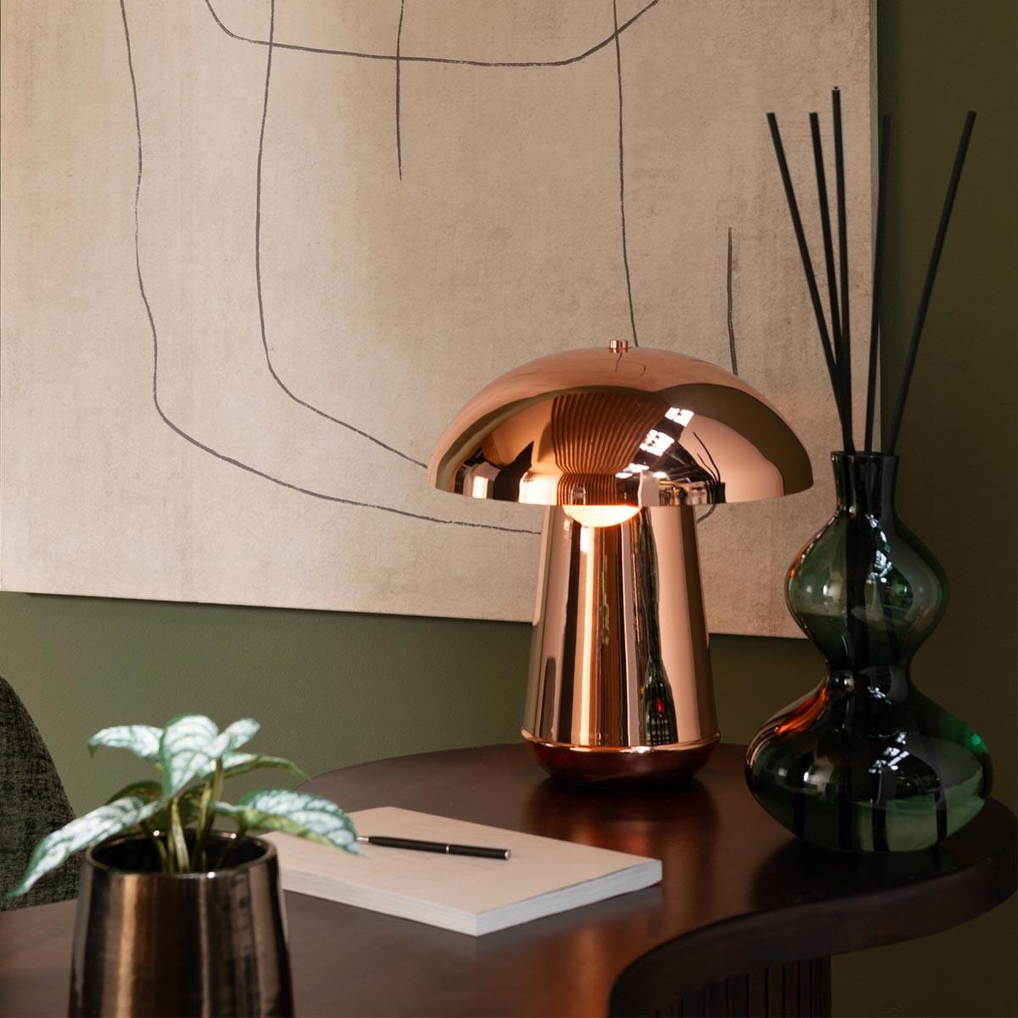 Voir la diapositive 4 : J-LINE Lampe à poser design en métal  champignon  43cm cuivre