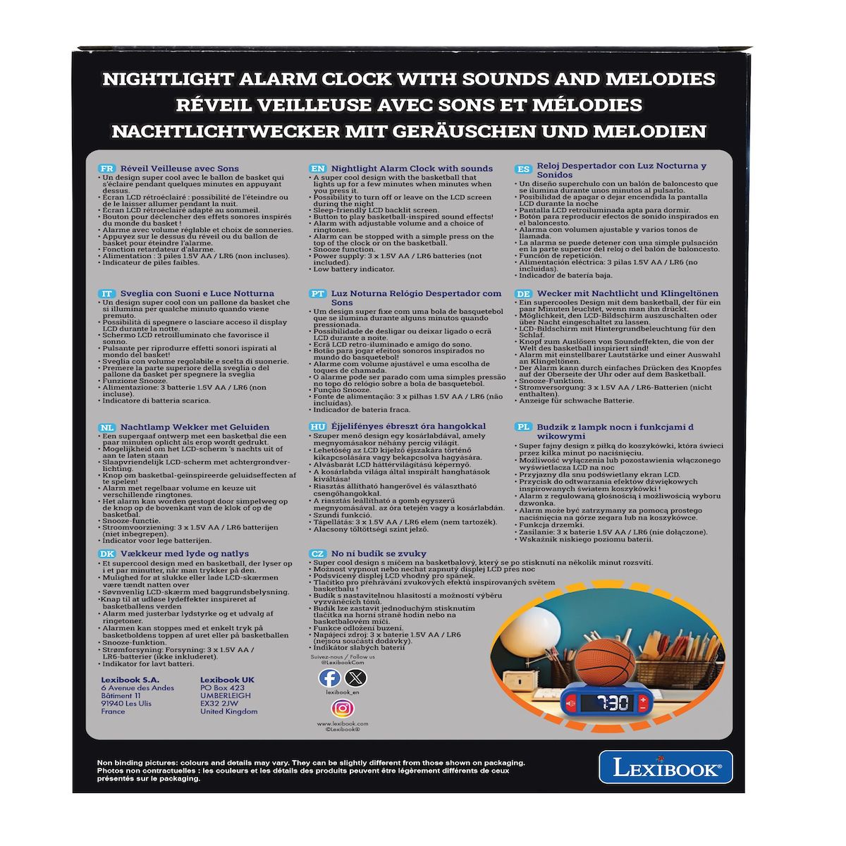 Lexibook Réveil avec veilleuse Basketball en 3D