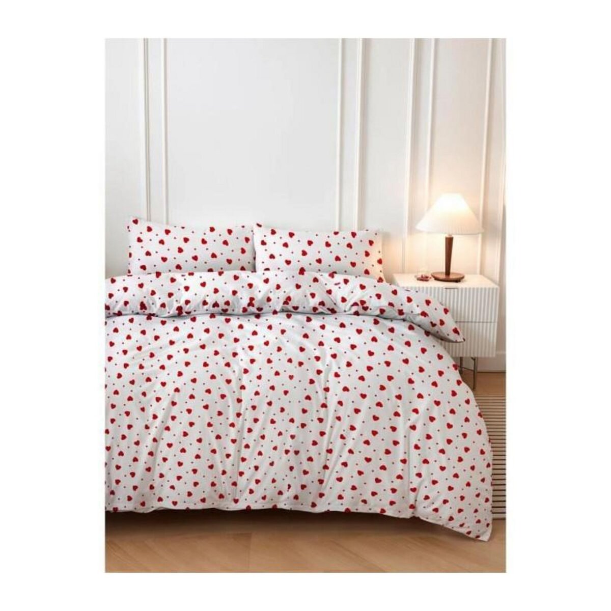GENERIQUE Parure de lit - 1 housse de couette 220 x 240 cm + 2 taies d'oreiller 60 x 60 cm - 50% coton, 50% polyester - Rouge