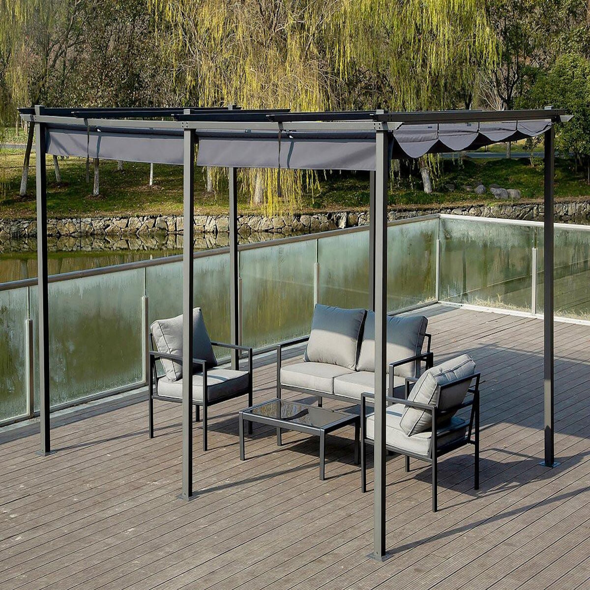 Habitat et Jardin Pergola en métal avec toit rétractable - 3 x 6 m - Anthracite