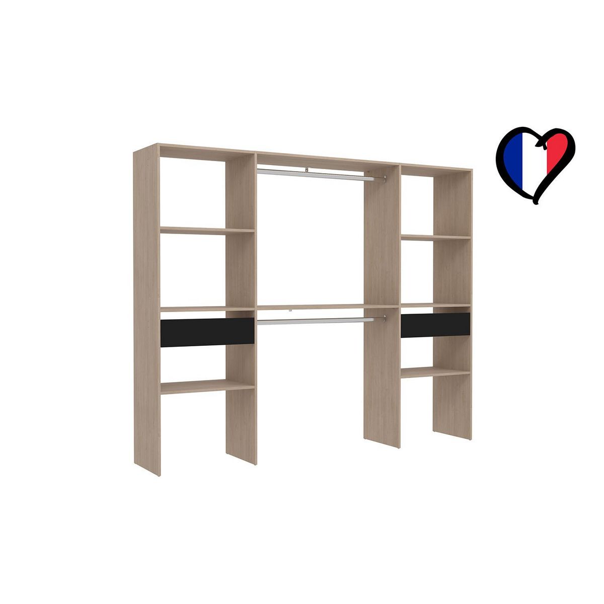 CONCEPT USINE Grand dressing bois avec 2 penderies, 6 étagères et 2 tiroirs ELYSEE