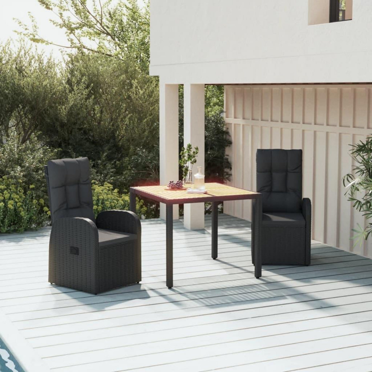 VIDAXL Ensemble a manger de jardin avec coussins 3 pcs Noir