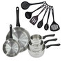 Voir la diapositive 1 : Fackelmann Set 2 poêles 20 et 28 cm 3 casseroles 12 16 et 20 cm en inox et 6 ustensiles Fackelmann Geneva