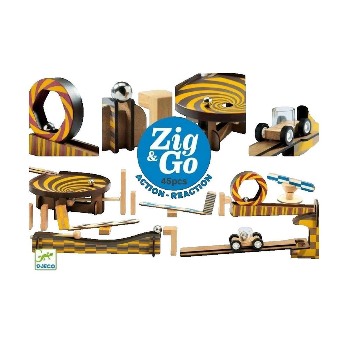 Djeco Jeu éducatif Djeco Zig & Go avec 45 pièces en bois colorées