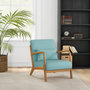 Voir la diapositive 2 : HOMCOM Fauteuil lounge - 3 coussins inclus - assise profonde - accoudoirs - structure bois hévéa - aspect velours turquoise
