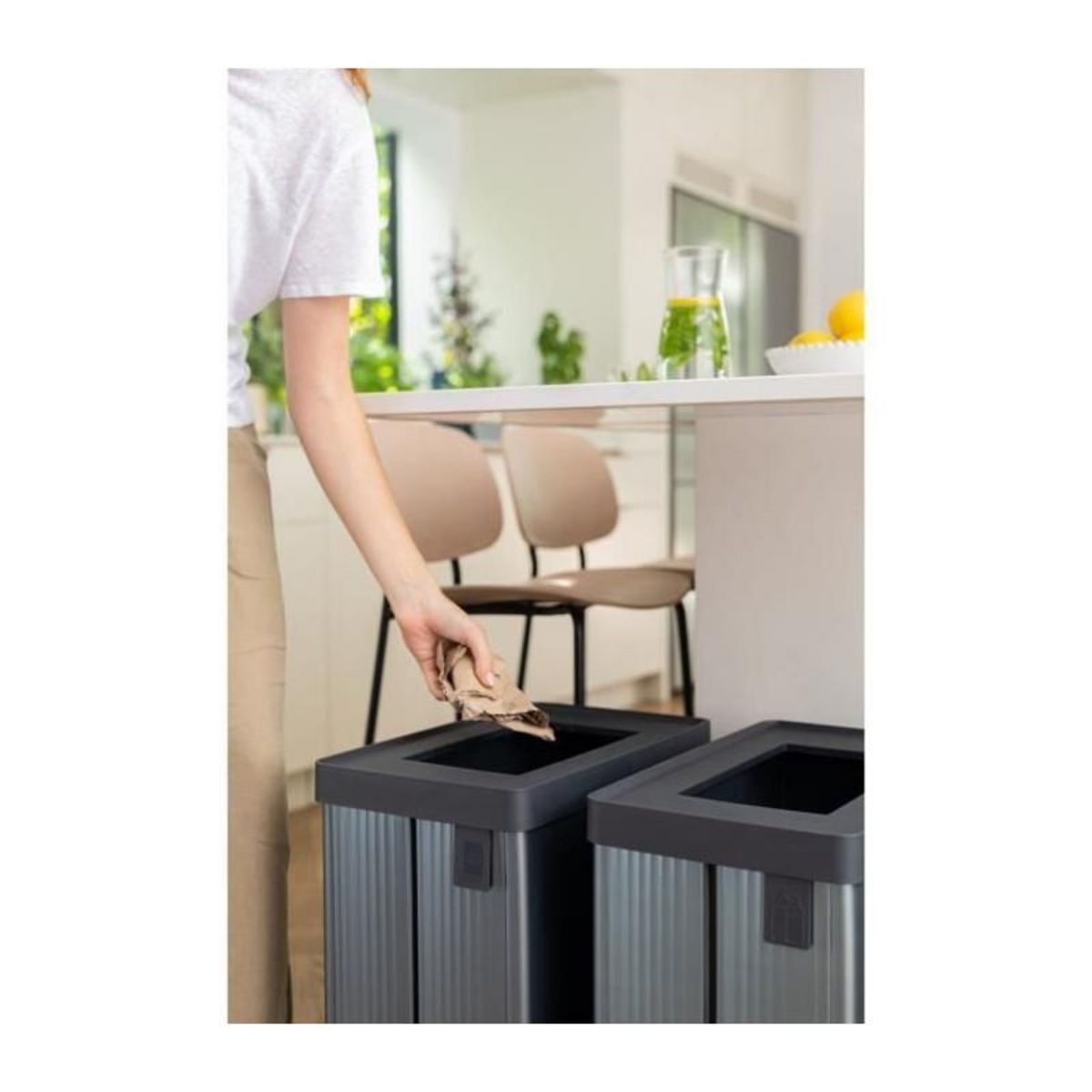 CURVER Poubelle de tri - VERTO - CURVER - 54 L - Gris perle