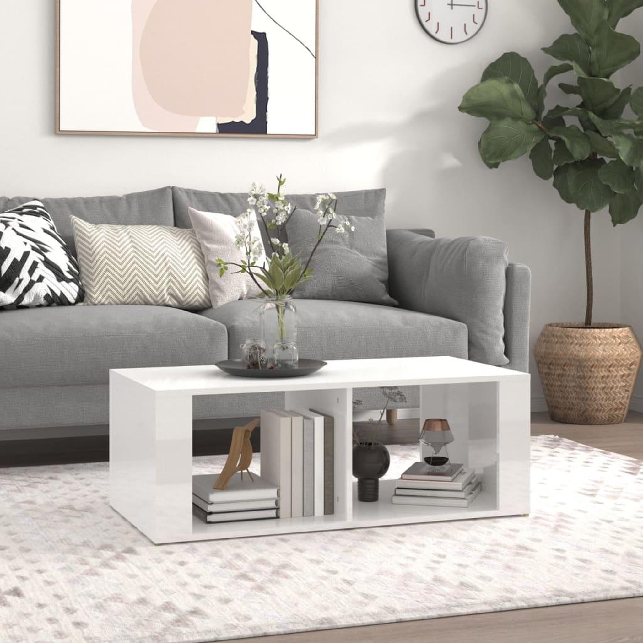 Voir la diapositive 1 : VIDAXL Table basse Blanc brillant 100x50x36 cm Bois d'ingenierie