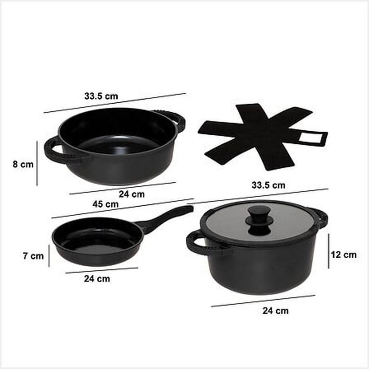 FIVE Batterie de cuisine en fonte d'aluminium - 4 pièces - Noir