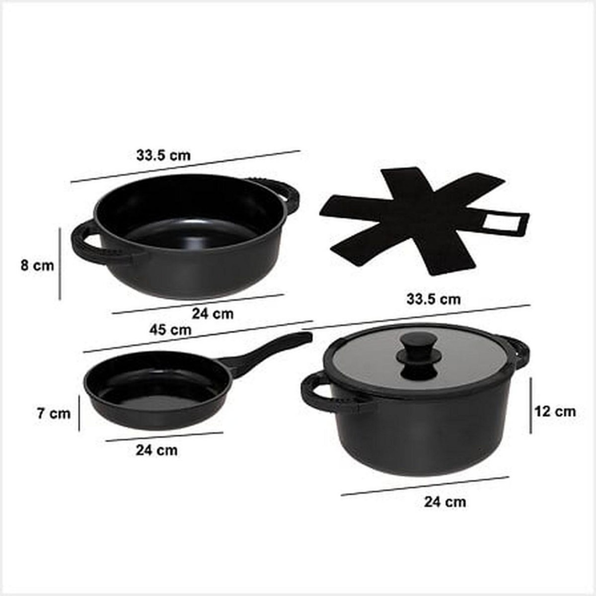 FIVE Batterie de cuisine en fonte d'aluminium - 4 pièces - Noir