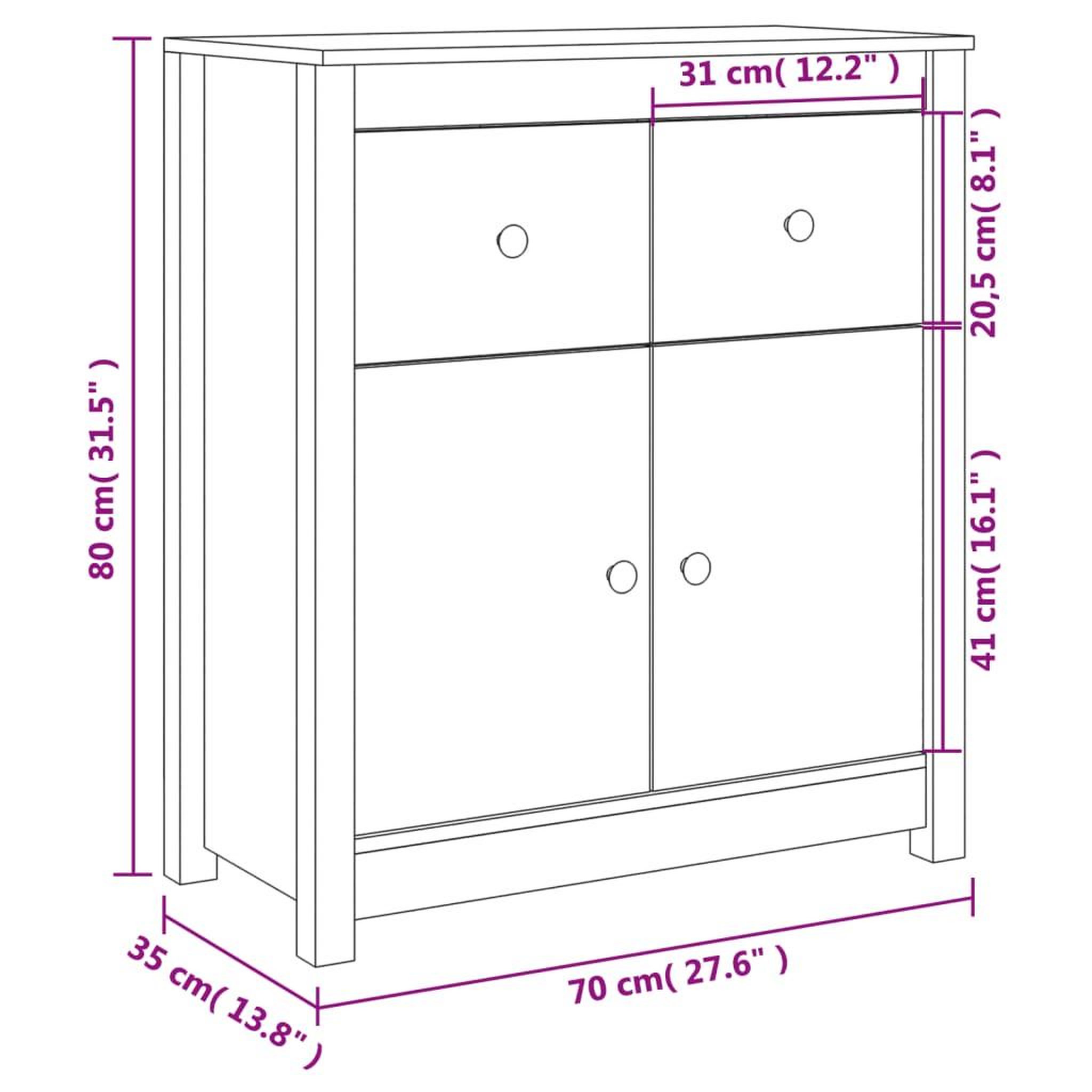 Voir la diapositive 6 : VIDAXL Buffet blanc 70x35x80 cm bois massif de pin