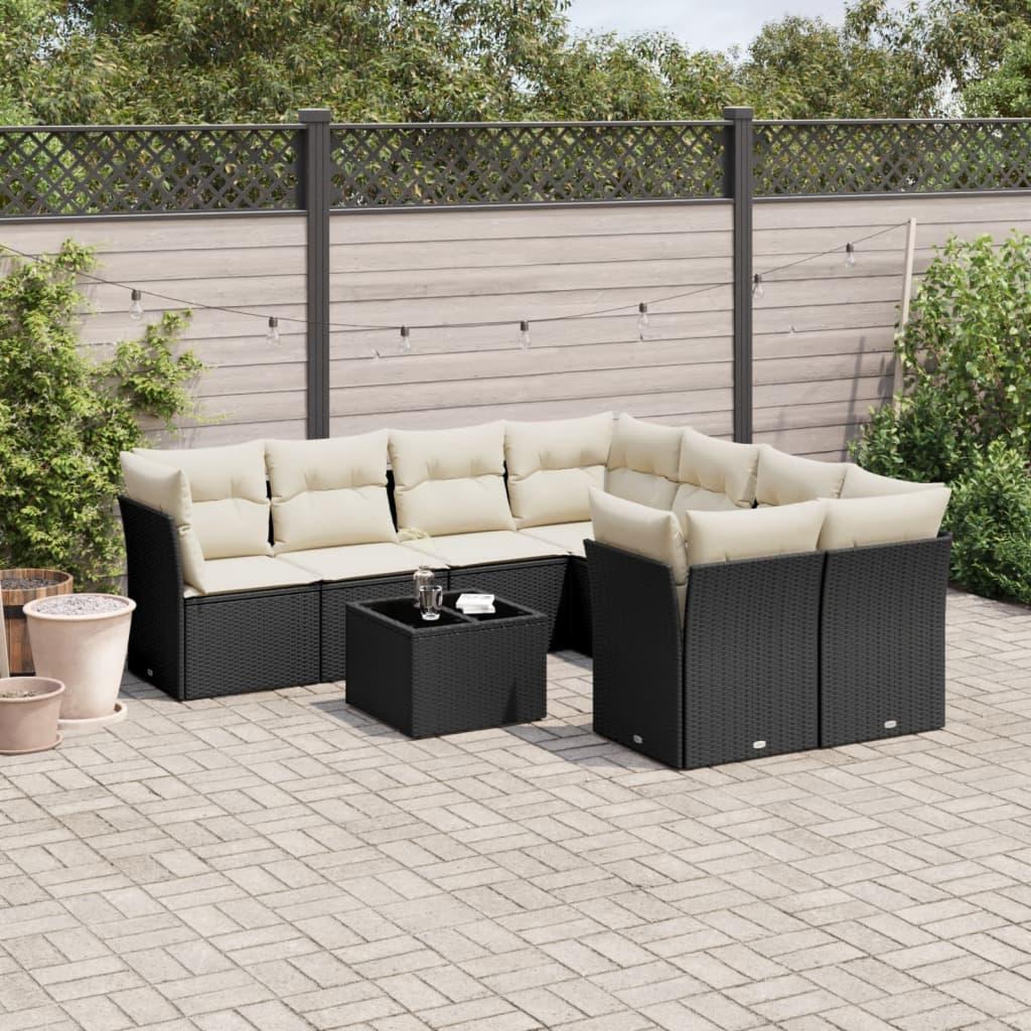 VIDAXL Salon de jardin 9 pcs avec coussins noir resine tressee