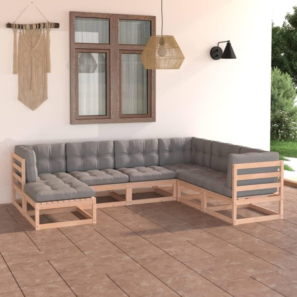 VIDAXL Salon de jardin 7 pcs avec coussins Bois de pin massif