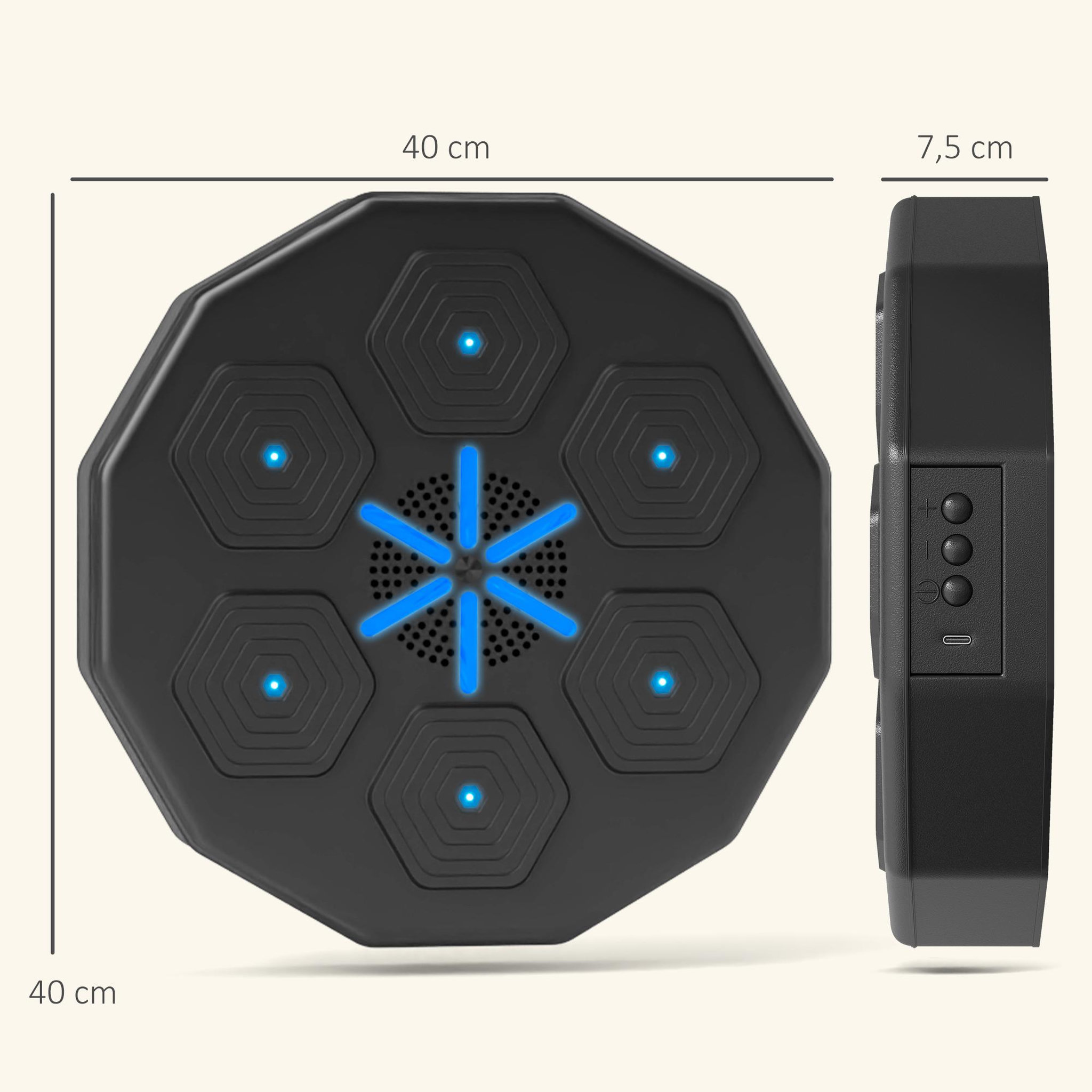 Voir la diapositive 3 : HOMCOM Machine de boxe musicale murale avec lumières - connexion bluetooth, charge usb - noir