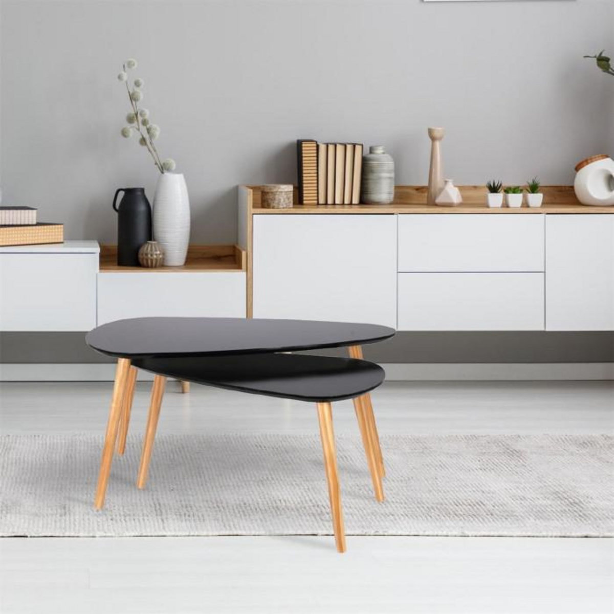 Paris Prix Lot de 2 Tables Gigognes  Forme Galet  80cm Noir