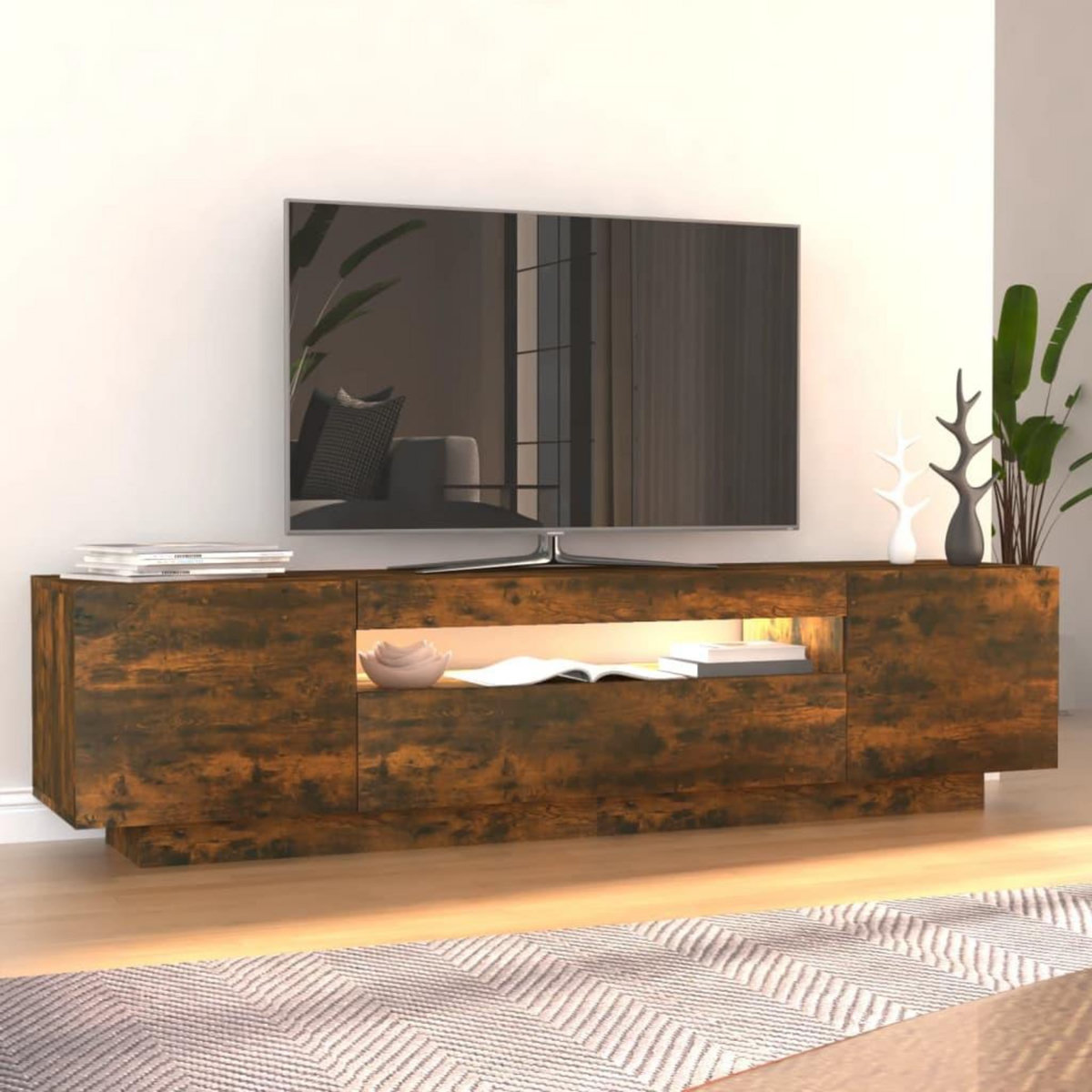 VIDAXL Meuble TV avec lumieres LED Chene fume 160x35x40 cm