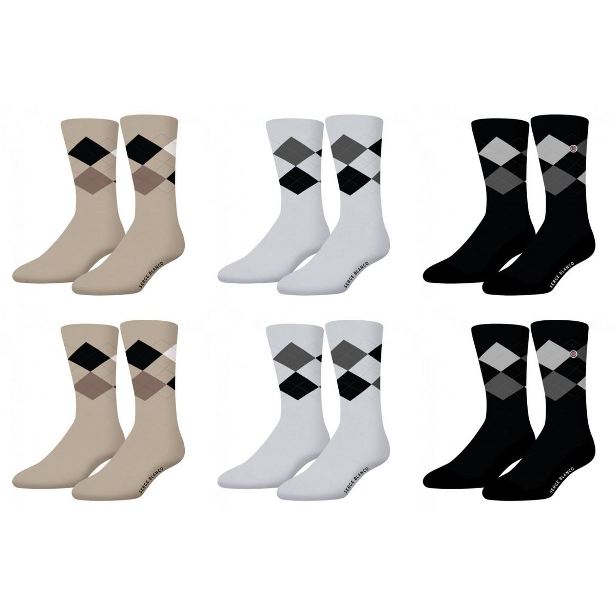 SERGE BLANCO Lot de 6 paires de chaussettes de ville Serge Blanco Losange