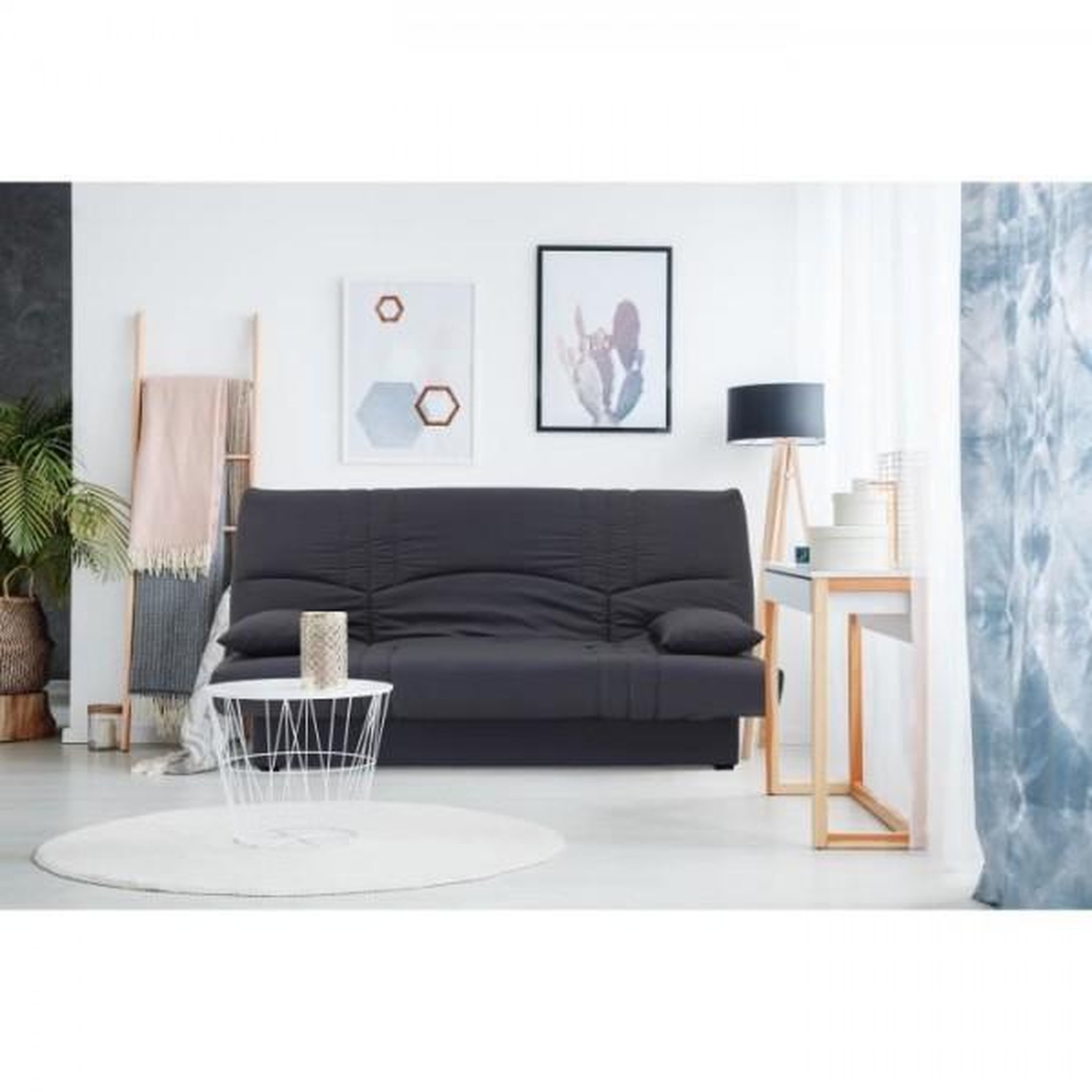Voir la diapositive 2 : MARKET24 Banquette clic clac 3 places - tissu gris anthracite - l 190 x p 92 cm - dream - style contemporain