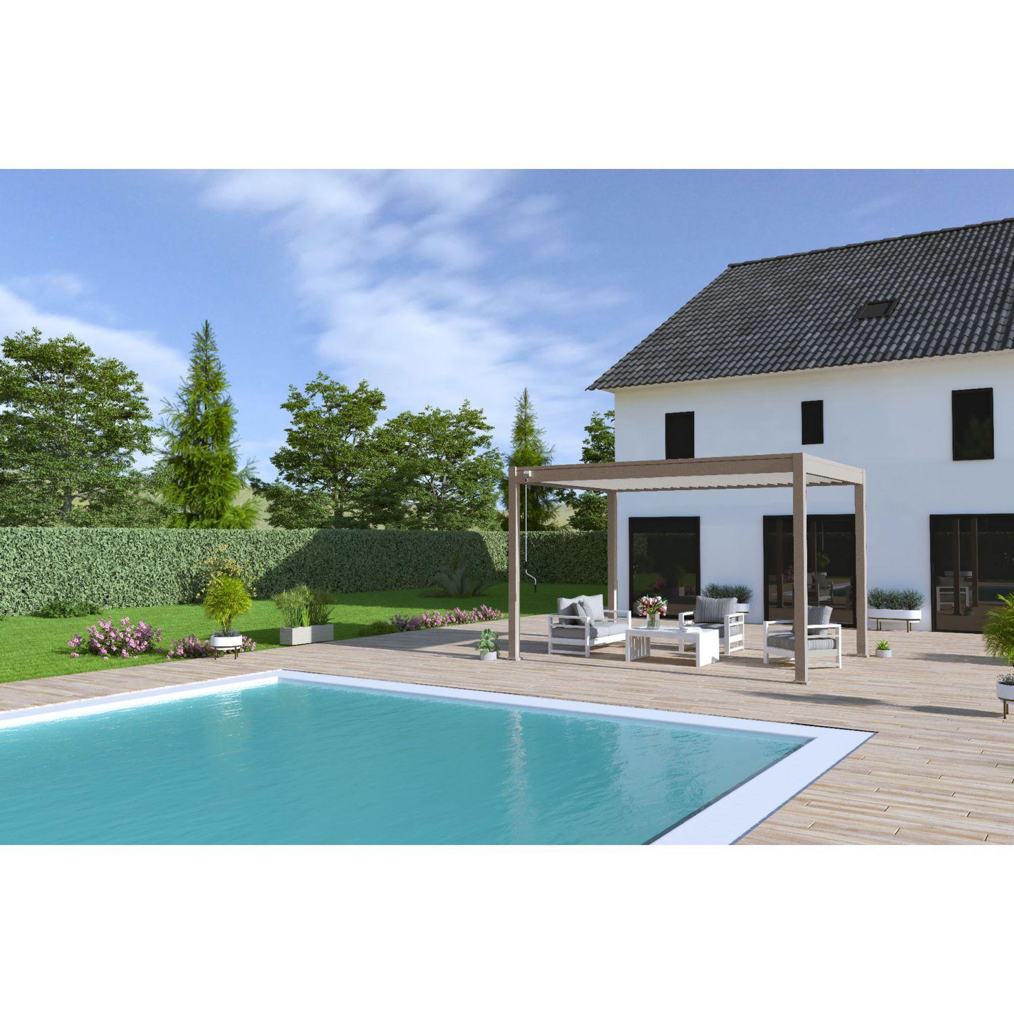 Pergola Bioclimatique autoportée 3x4 m - Aluminium - Taupe/blanc -  VS OmBREA®