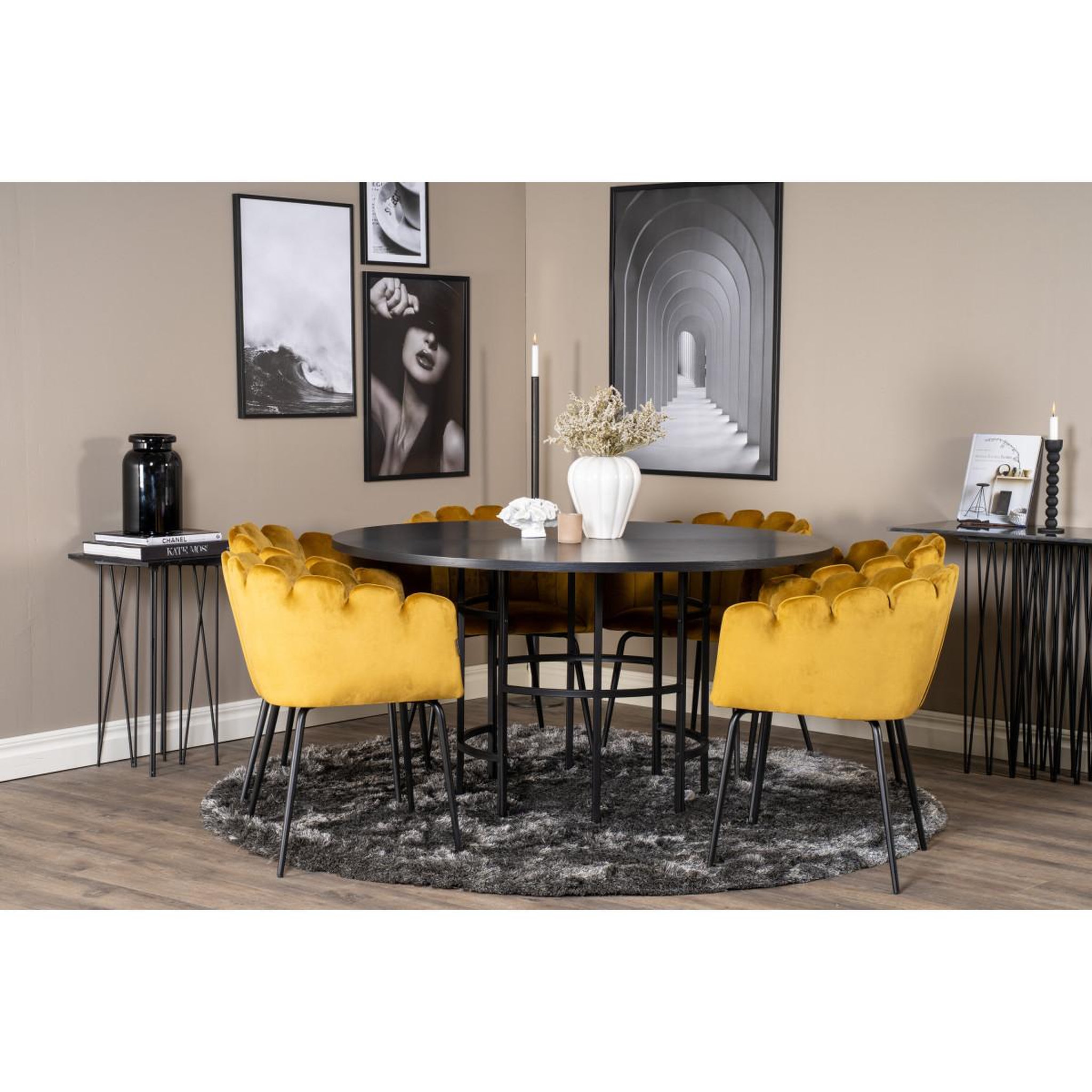 Voir la diapositive 6 : Paris Prix Ensemble table à manger & 6 chaises  copenhagen & limhamn  140cm jaune & noir