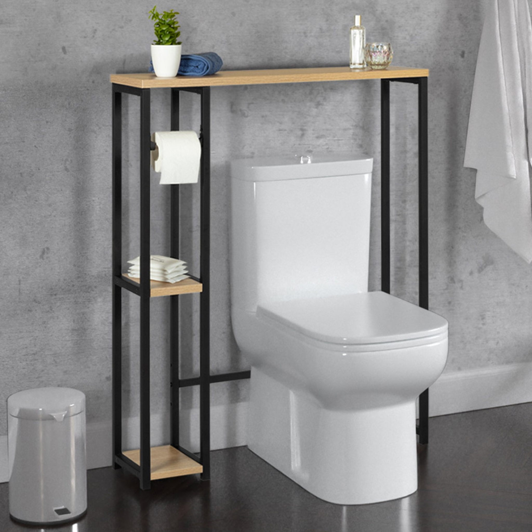 Voir la diapositive 2 : ID MARKET Meuble dessus wc avec placard detroit design industriel