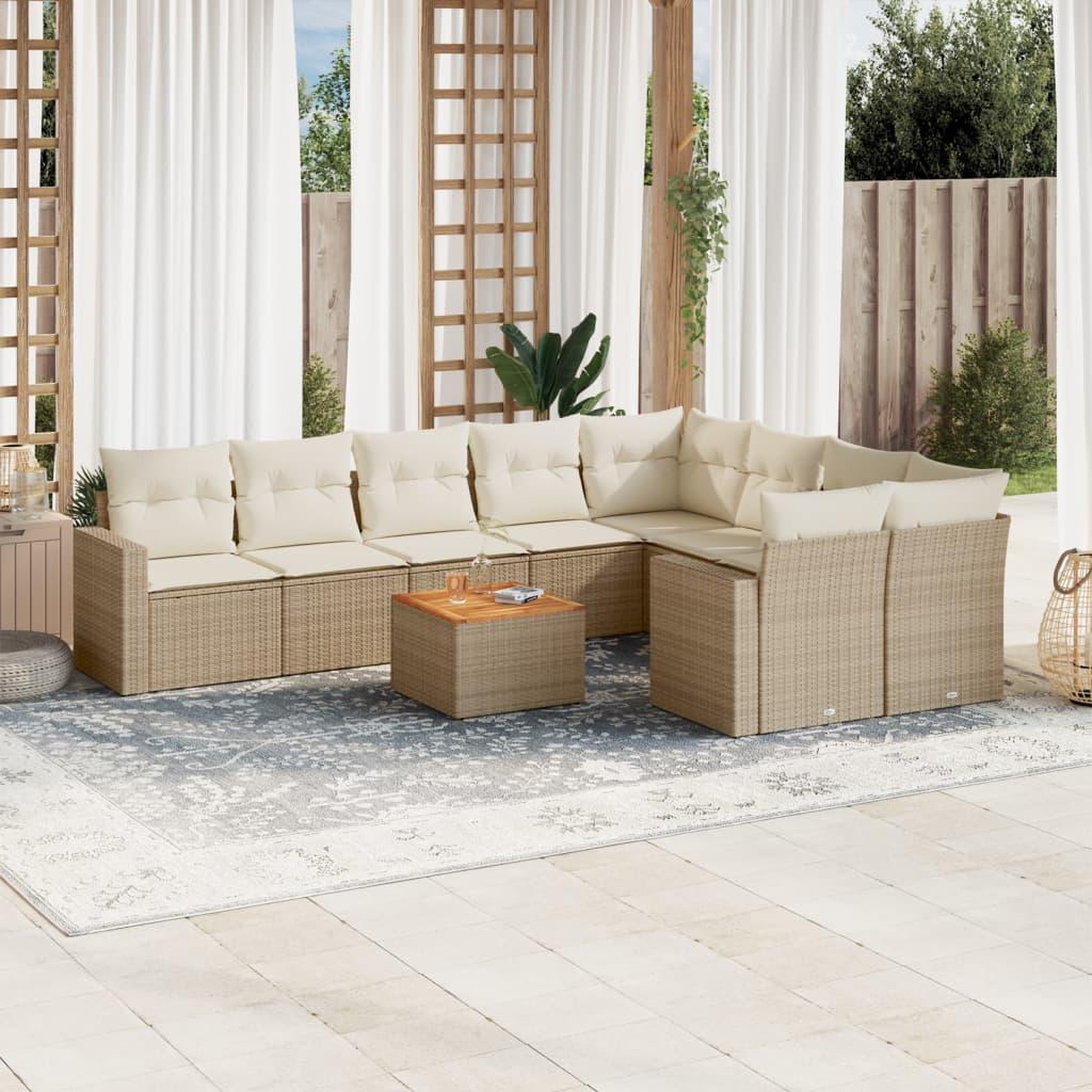 VIDAXL Salon de jardin avec coussins 10 pcs beige resine tressee