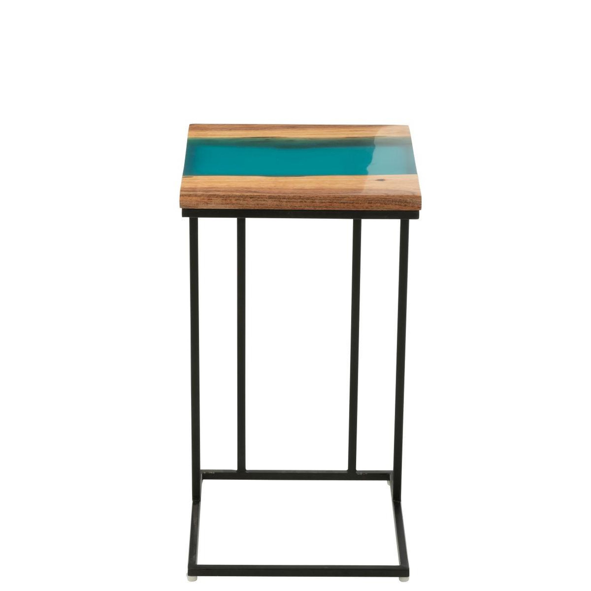 Voir la diapositive 2 : J-LINE Table d'Appoint Carrée en Bois  Douglas  55cm Naturel & Bleu